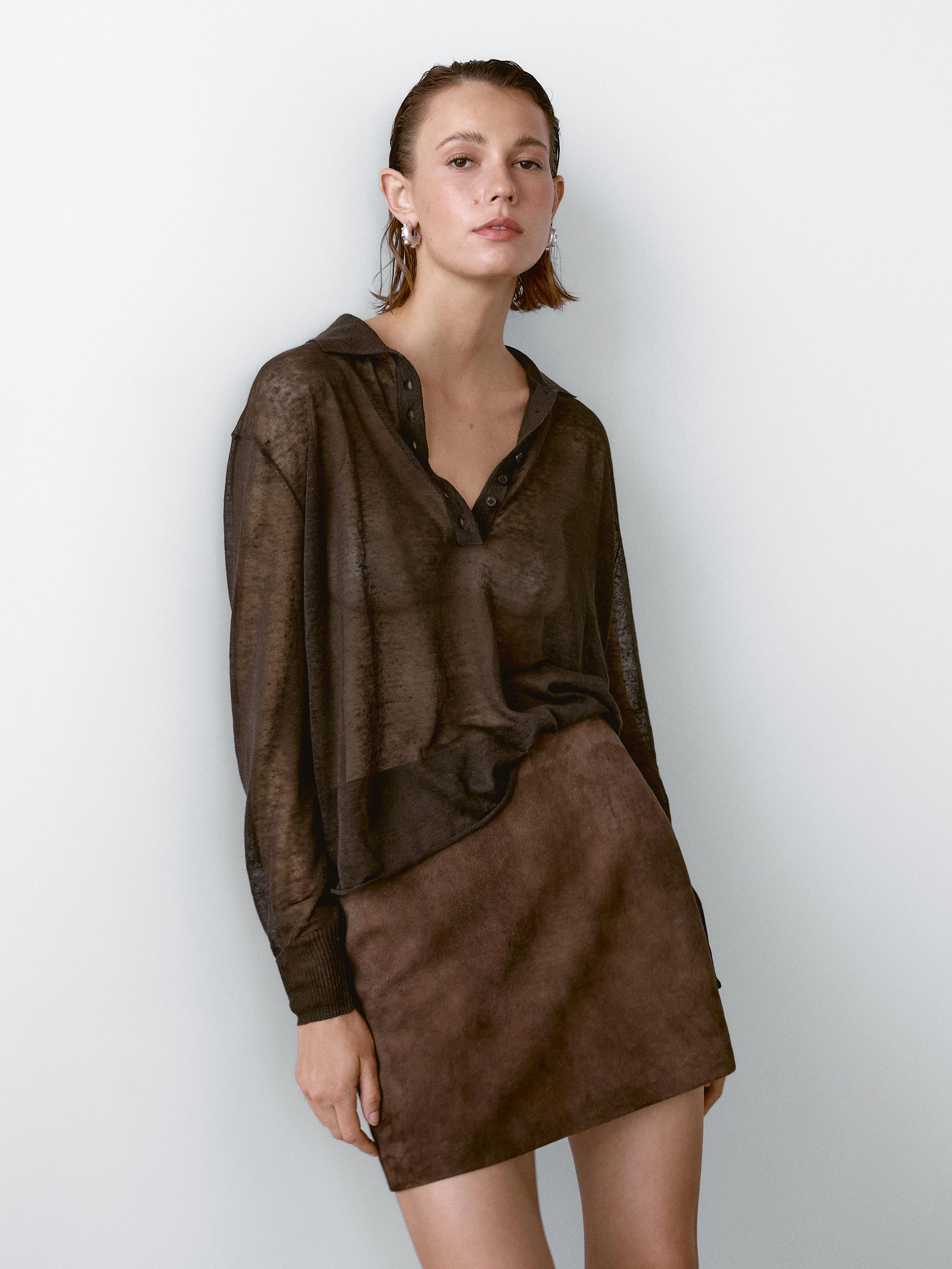 Linen blend semi-sheer knit sweater